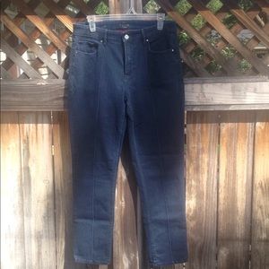 High rise center tuck slim ankle jeans